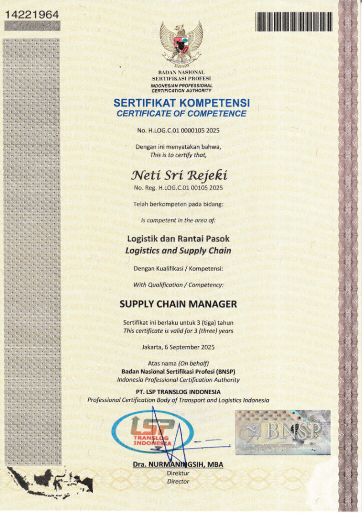 Sertifikat BNSP Neti Sri Rejeki
